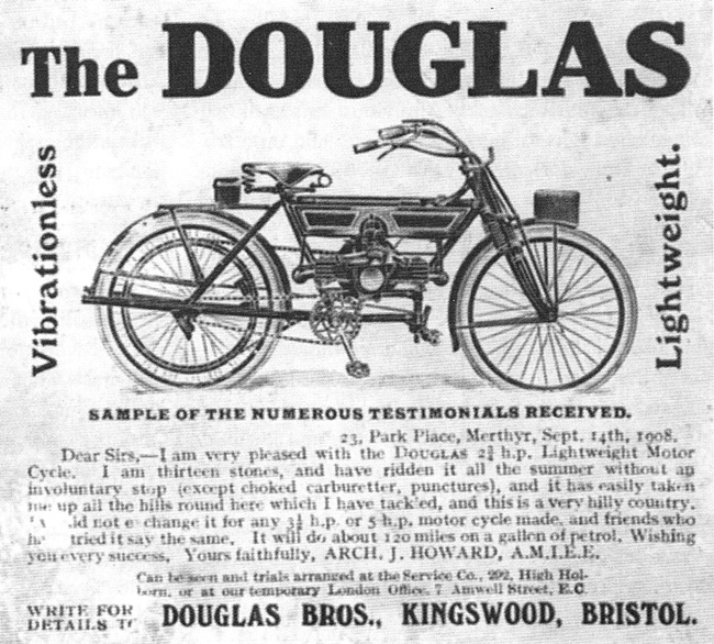 Douglas motorcycles advert from 1908