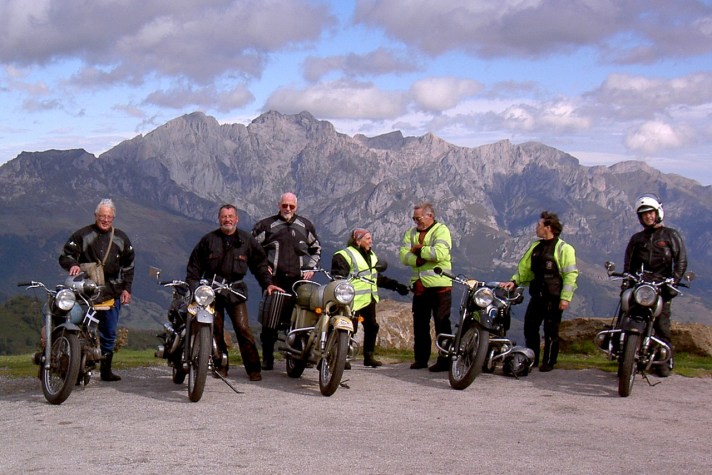 Douglas riders at the Colombres rally, Picos de Europa